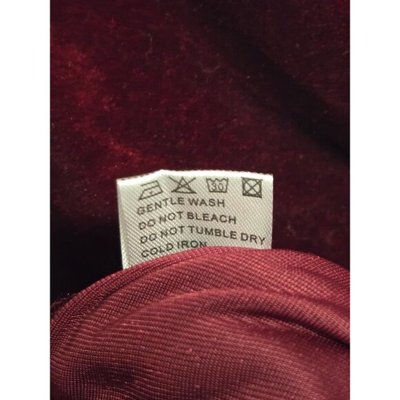 GUBERRY Womens Medium Burgundy Wine Velvet Faux Wrap Bodycon Dress Ruched Side - Picture 7 of 7